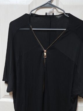 Black Zip-Front Women's Blouse